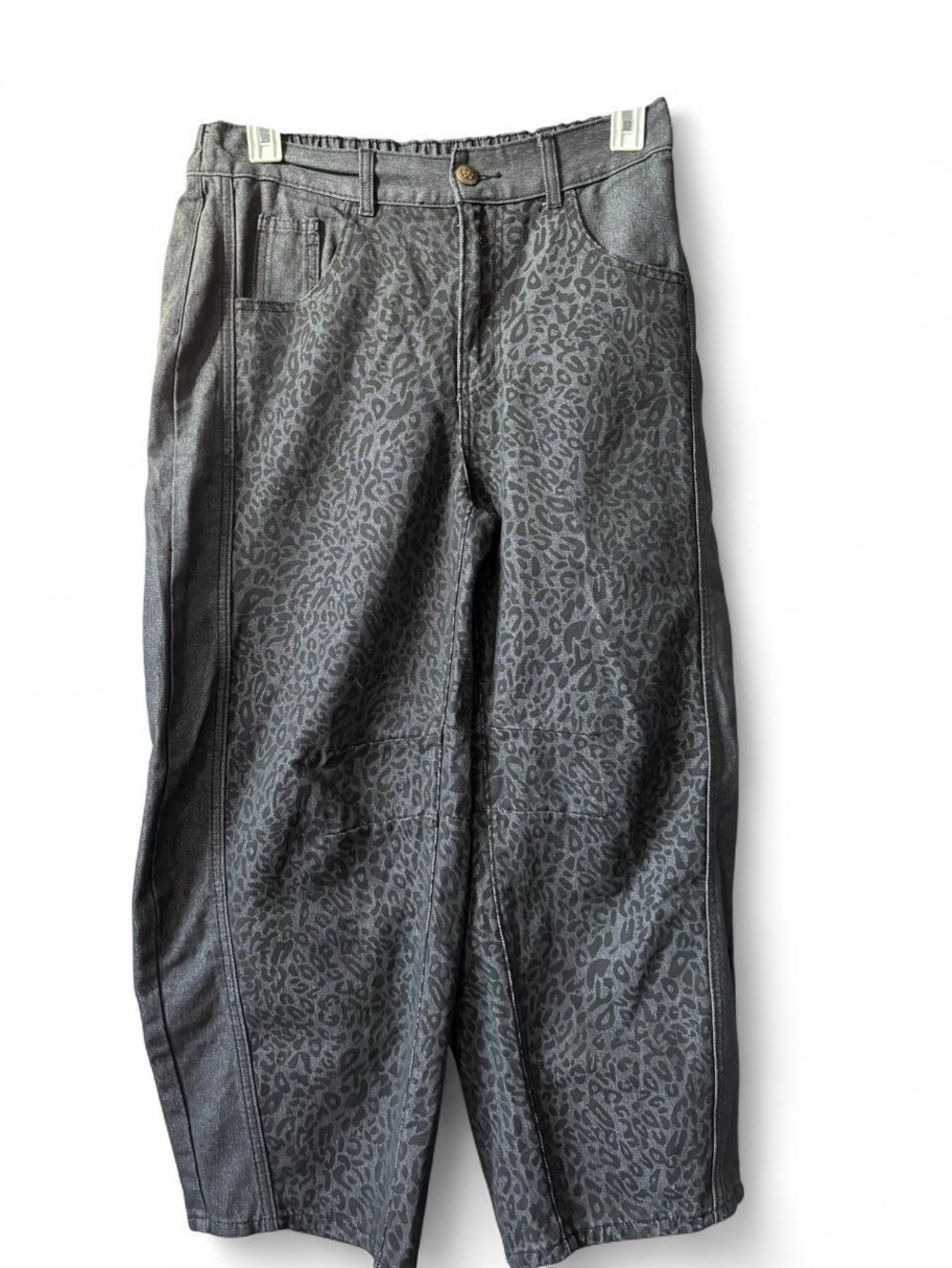 Barrel Loose Fit Gray Leopard Print Wide Leg Jeans
